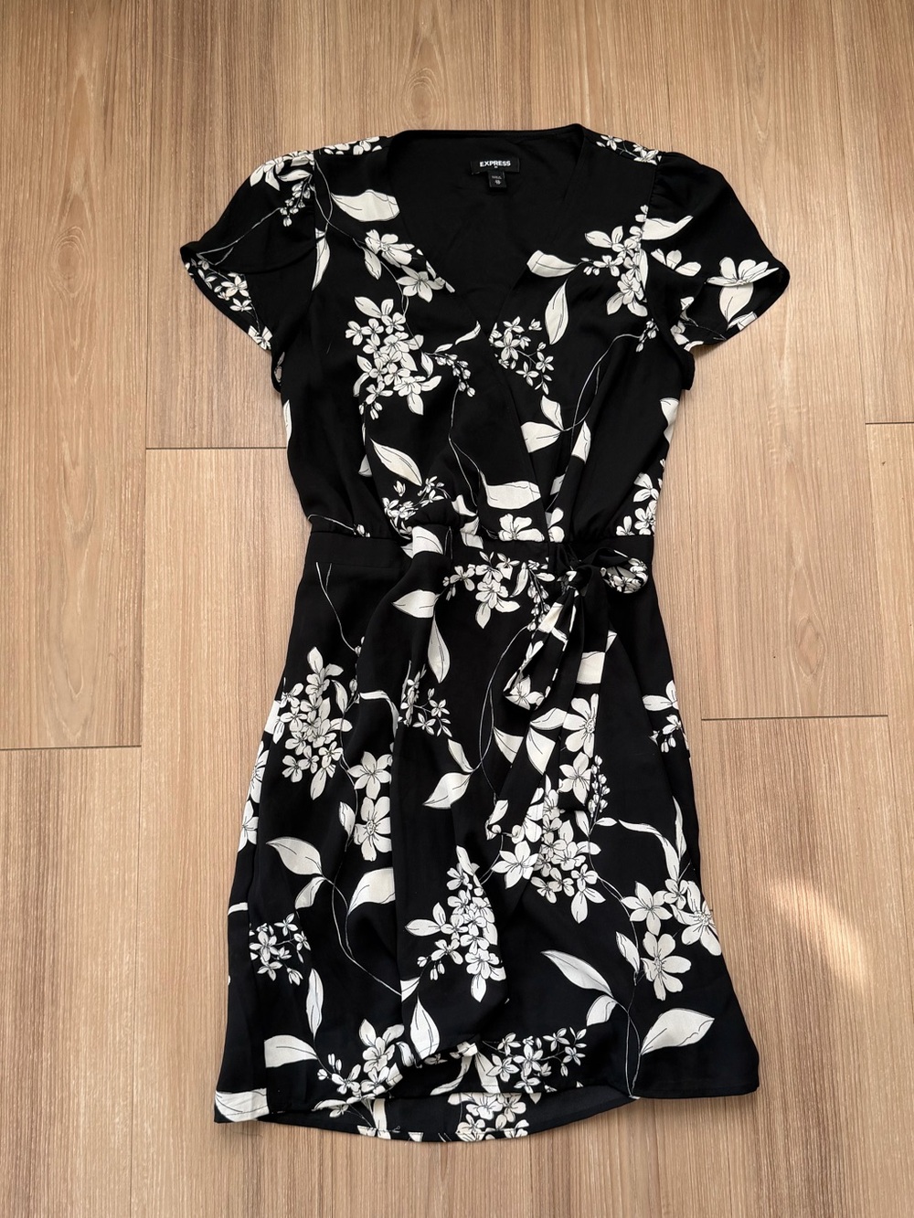 Express Black & White Floral Wrap Mini Dress